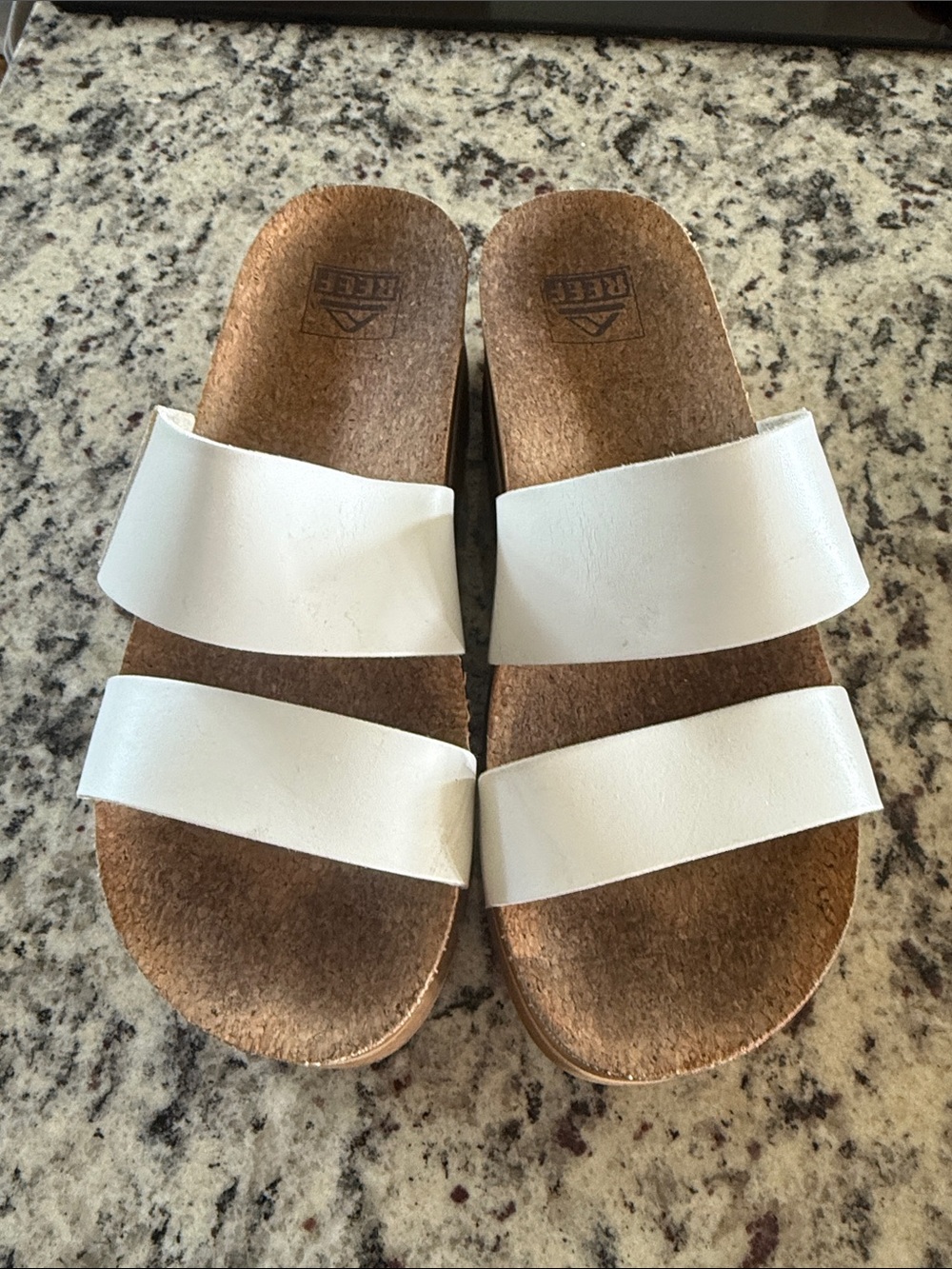 Reef Kids White Double-Strap Cork Slide Sandals